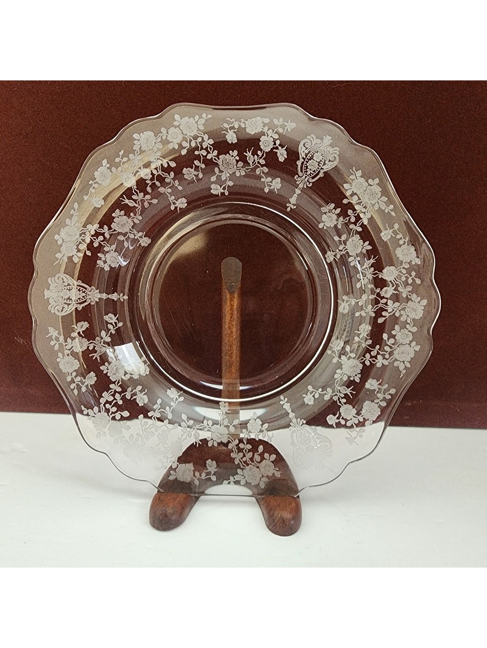 Set of 4 Cambridge Glass Company Rose Point Etched Dinner Plates, 8 Inch, Clear